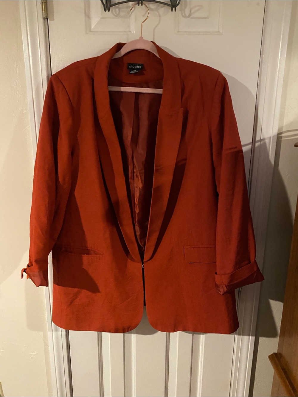 City Chic Burnt Orange Open-Front Blazer